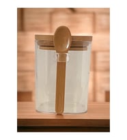 Kare Bambu Kapaklı Kaşıklı kristal plastik Baharat Saklama Kabı 500ml ( 1 adet ) Royaleks-HS501
