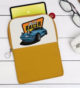 BK Gift Street Racer Tasarımlı Taşınabilir Koruyucu Tablet Kılıfı & Organizer Çanta - Sarı-1
