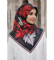 Soft Pamuk Eşarp-90 X 90 -06109 (Siyah-Kırmızı)
