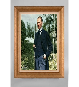 Çerçeveli Paspartulu Atatürk Tablo a228 (Gold)