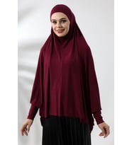 Bordo Hazır Pratik Sultanbaş Tesettür Kollu Penye Sufle Eşarp Hijab
