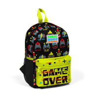 Minik Yuva Sırt Çantası Siyah Neon Sarı Game Over Desenli İki Bölmeli 23528