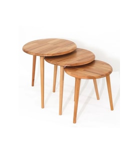 Fawdecor Yuvarlak Masif Doğal Tekli, 2'li, 3'lü Zigon Sehpa Set, Modern Masif Yan Sehpa (Açık Kahverengi)