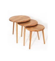 Fawdecor Yuvarlak Masif Doğal Tekli, 2'li, 3'lü Zigon Sehpa Set, Modern Masif Yan Sehpa (Açık Kahverengi)