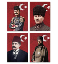 İttihat Terakki Paşaları Kanvas Tablo Seti 4'lü 40x55cm Mustafa Kemal Paşa Enver Paşa Talat Paşa Cemal Paşa (Karışık)