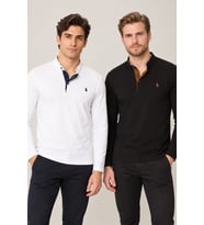 Dewberry Erkek Pamuklu Sweatshirt 2'li Set Siyah-Beyaz V4009 Casual Stil, Jean Kombinleri, Seyahat Gardırobu