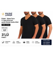 Yıldız Çamaşır Erkek YAZLIK Süper İnce V Yaka Kısa Kol Modal Fanila Atlet (126-127 ) - 3 Adet