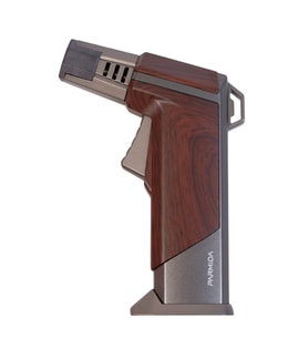 Parmida Tek Torch Pürmüz Ahşap Desenli Gunmetal Masa Tipi Metal Puro Çakmağı