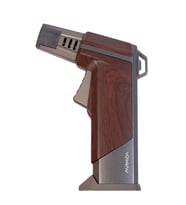 Parmida Tek Torch Pürmüz Ahşap Desenli Gunmetal Masa Tipi Metal Puro Çakmağı