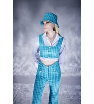 Tüvit Kumaş Crop Tweed Büstiyer Mavi