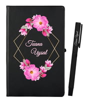 İsme Özel Anneye Hediye Siyah Defter ve Siyah Roller Kalem Seti