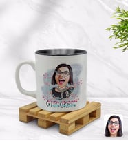 BK Gift Kişiye Özel O Bir Çiçek Karikatürlü İçi Siyah Renkli Kupa Bardak Model 2