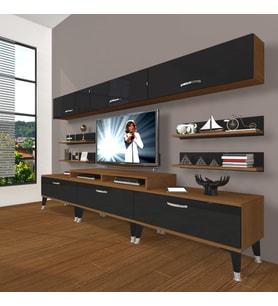 Decoraktiv Ekoflex 8Y Slm Silver Tv Ünitesi Tv Sehpası - Ceviz Siyah (Siyah - Ceviz)