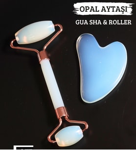 AA Kalite Sertifikalı Opal Gua Sha & Roller Doğal Taş Set Yüz Masaj Aleti (Sıcak Beyaz)