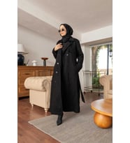 6458-Allerli Denim Trençkot Siyah
