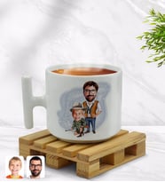 BK Gift Kişiye Özel Baba Oğul Karikatürlü T Kulplu Beyaz Middle Kupa Bardak-1