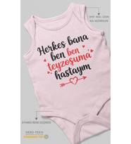 Herkes Bana Ben Teyzeme Hastayım Baskılı Bebek Zıbını – Çıtçıtlı Body 8 Renk  %100 Pamuk Sıfır Kol (Bebek Pembesi)
