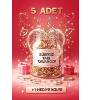 TAKI KAVANOZU Sürpriz Kavanoz ( KOLYE,YÜZÜK,BİLEKLİK vb.) Takı Setleri  Hediye Kadın  5 Adet (Gold)