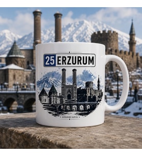 Erzurum Temalı Hediyelik Kupa Bardak - 25 Plaka Doğunun Kapısı İllüstrasyon Baskılı Kupa