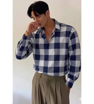 Erkek Ekose-Kareli Gömlek Slim Fit Pamuk Karışımlı Klasik Tarz Uzun Kollu Gömlek