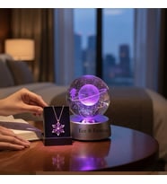 Renk Değiştiren Led Işıklı Cam Satürn Kız Küre Dolunay Lamba Kristal Top Lotus Kamelya Çiçeği Kolye