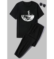 Unisex Uzay Temalı Baskılı 2'li Eşofman Takımı (Siyah)