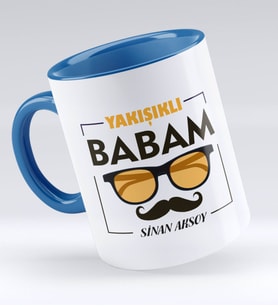 BK Gift Kişiye Özel Yakışıklı Babam Tasarımlı Mavi Kupa Bardak - Model 2