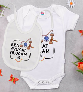 BK Kids Avukat Olucam Tasarımlı Beyaz Bebek Body Zıbın ve Mama Önlüğü Hediye Seti-1