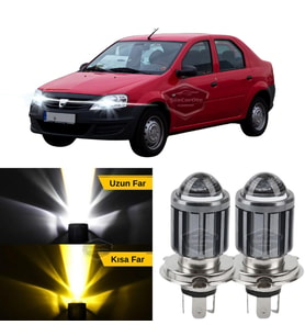 Dacia Logan 2009-2020 Uyumlu Mercekli Far Ampulü Led Xenon Sarı-Beyaz Şimşek Etkili Uzun Kısa