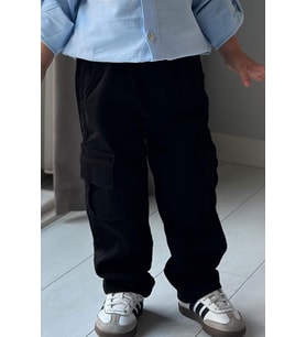 Breeze Erkek Çocuk Pantolon Kargo Cepli Beli Lastikli 1.5-5 Yaş, Siyah
