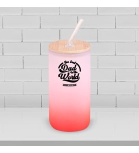 BK Gift İsimli Dad Tasarımlı Kırmızı Renk Pipetli Buzlu Cam Bardak 600ml - 6, Babaya Hediye, Doğum Günü Hediyesi