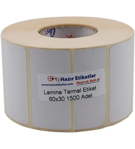 60mm x 30mm Ruloda 1500 Adet 40mm Kuka Çapında Direk Termal Transfer Etiketi