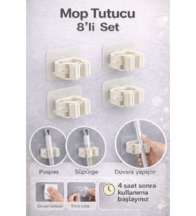 Kendinden Yapışkanlı Mop Temizlik Fırçası Tutucu Askısı 8 ADET