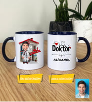 Kişiye Özel Karikatürlü Doktor Hediye Kupa Bardak Doktora Tıp Bayramı Hediyesi (Lacivert)