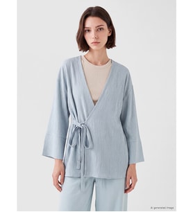 LCW Modest Mavi Kruvaze Yaka Oversize Kadın Kimono