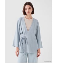 LCW Modest Mavi Kruvaze Yaka Oversize Kadın Kimono