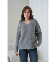 Kadın V Yaka Sakal Dokulu Şardonlu Oversize Triko Kazak 8695 (Antrasit)