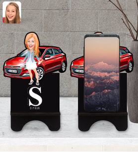 BK Gift Kişiye Özel Plakalı Kadın Hyundai İ20 Karikatürlü Ahşap Biblo Telefon Standı-1