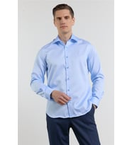 Mavi Saten İtalyan Yaka Uzun Kol Cepsiz Slim Fit %100 Pamuk Gömlek 1004255231