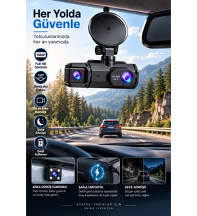Ön Arka Kayıt 1080P Full HD 180° Geniş Açı Şarjlı Kullanım
