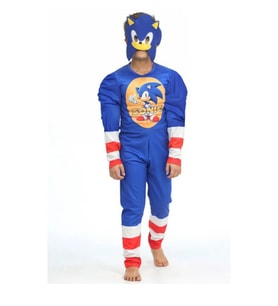 Life For Moda Erkek Çocuk Sonic Kaslı Kostüm - Sonic Kaslı Erkek Çocuk Kostümü (Mavi)