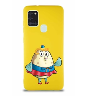 Samsung Galaxy A21S Soft Premier Kapak Bayan Puff Tasarımlı Silikon Kılıf - Sarı (Şeffaf)