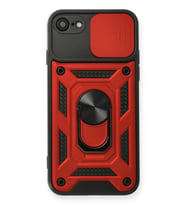 Newface Apple iPhone 7 Kılıf Pars Lens Yüzüklü Silikon - Kırmızı