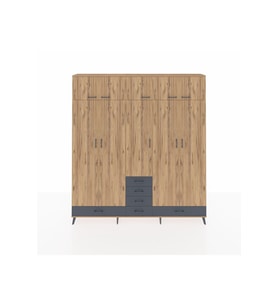 Arges Dolap 6 Raflı 6 Çekmeceli 4 Askılı 220x30x243 Çam-Çam/Antrasit