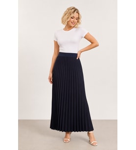 Yüksek Bel Beli Lastikli Akordiyon Piliseli Maxi Boy Etek 8940-Lacivert