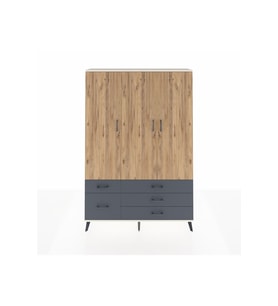 Arges Dolap 5 Raflı 5 Çekmeceli Tek Askılı 132x30x195 Aytaşı-Çam/Antrasit