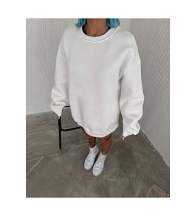 Kışlık Bisiklet Yaka Üç İplik Basic SweatShirt - Beyaz
