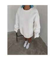 Kışlık Bisiklet Yaka Üç İplik Basic SweatShirt - Beyaz