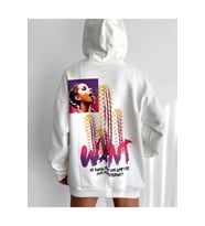 Baskılı Üç İplik Kapüşonlu Oversize Sweatshirt - Beyaz