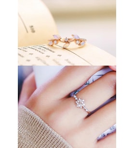 Taşlı Sarmaşık ve Kar tanesi 2li Set 14 K Rose Altın Kaplama Yüzük